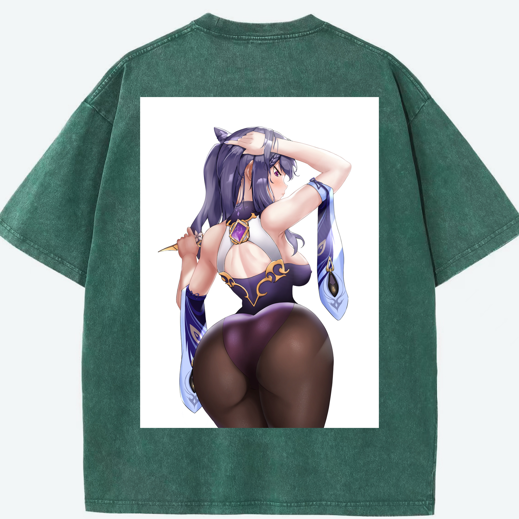 げんし神 刻晴 こくせい genshin Kokusei 綿100% ヴィンテージ風 半袖Tシャツ（背面プリント）